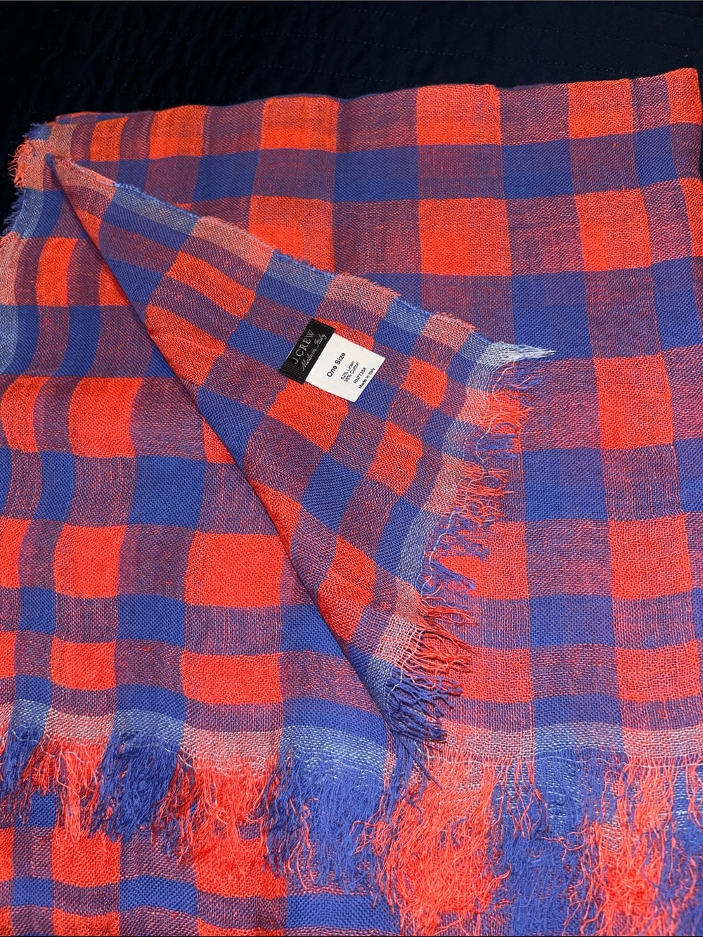 J. Crew Orange and Blue Plaid Lightweight Scarf